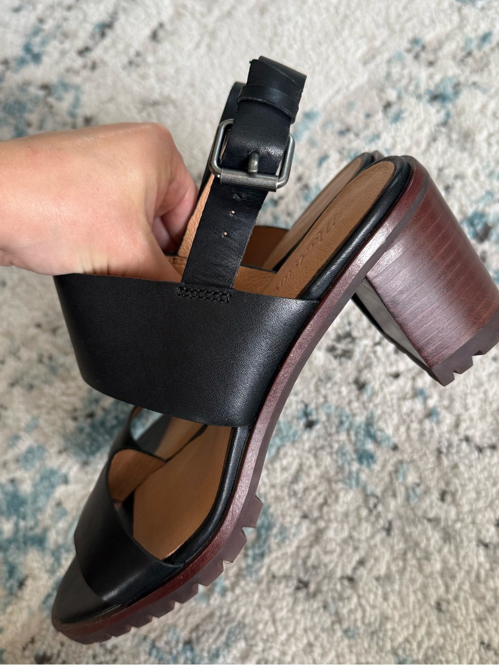 Madewell Black Leather Block Heel Slingback Sandals - Picture 6 of 9